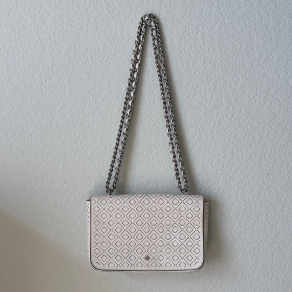 EUC Tory Burch Winter White Robinson Perforated Crossbody Shoulder Bag